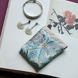 Светло-Синий Прямоугольные подарочные пакеты для ювелирных изделий из ткани в китайском стиле, кошелек для мелочи, цветочным узором, голубой, 11x10 см