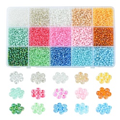 Color mezclado 180 g 15 cuentas de semillas de vidrio de colores, Ceilán, rondo, color mezclado, 3~4x2~3 mm, agujero: 1 mm, 12 g / color
