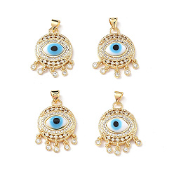 White Lampwork Evil Eye Pendants with Colorful Cubic Zirconia, Real 18K Gold Plated Brass Findings, Lead Free & Cadmium free, White, 25x18x5mm, Hole: 4x3.5mm