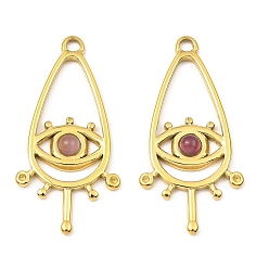 Amethyst Natural Amethyst Teardrop Pendants, Ion Plating(IP) 316 Stainless Steel Melting Eye Charms, Real 24K Gold Plated, 30.5x14.5x2.5mm, Hole: 1.8mm