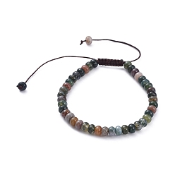 Indian Agate Braided Bead Bracelets, with Natural Indian Agate Beads and Nylon Thread, 58~89mm
