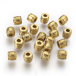 Античное Золото Бусины тибетского стиля , цинковых сплавов, без свинца и без кадмия, колонка, античное золото , 6x6.5 мм, отверстие : 2~3 мм