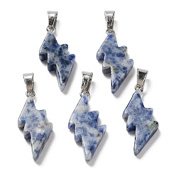Blue Spot Jasper Natural Blue Spot Jasper Pendants, Lightning Bolt Charms with Stainless Steel Color Plated 201 Stainless Steel Snap on Bails, 31~33x13~14x5mm, Hole: 7.5x4.5mm