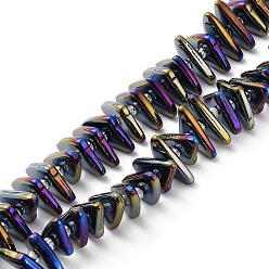 Black Electroplate Transparent Glass Beads Strands, Rainbow Plated, Triangle, Black, 9x15.5~16mm, Hole: 1mm, about 120pcs/strand, 24.57~25.67''(62.4~65.2cm)