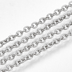 Stainless Steel Color 304 Stainless Steel Cable Chains, Soldered, with Spool, Oval, Stainless Steel Color, 2.5x2x0.5mm, about 49.21 Feet(15m)/roll