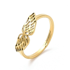 Chapado en Oro Real 18K Revestimiento de iones (ip) 304 anillo ajustable con alas huecas de acero inoxidable para mujer, real 18 k chapado en oro, tamaño de EE. UU. 6 (16.5 mm)