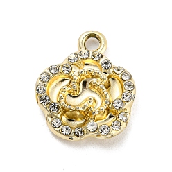 Oro Colgantes de diamantes de imitación de aleación con revestimiento ultravioleta, encantos de la flor, dorado, 17x14.5x4.5 mm, agujero: 2 mm