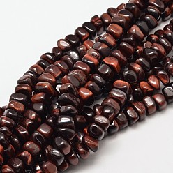 Tiger Eye Natural Red Tiger Eye Chip Beads Strands, Dyed & Heated, 7~9x7~9mm, Hole: 1mm, about 72~83pcs/strand, 15.7 inch