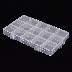 Claro Contenedores de almacenamiento de perlas de polipropileno (pp), 15 cajas organizadoras de compartimentos, rectángulo con tapa, Claro, 15.8x9.6x1.7 cm, agujero: 13x6 mm, compartimento: 3x3 cm
