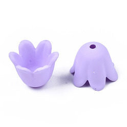 Lilac Rubberized Style Opaque Acrylic Bead Caps, 6-Petal, Flower, Lilac, 11.5x10.5x8.7mm, Hole: 1.3mm