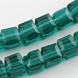 Verde azulado Abalorios de vidrio, facetados, cubo, cerceta, 4x4x4 mm, agujero: 1 mm, sobre 100 unidades / cadena, 17 pulgada