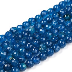 Marine Blue Natural Agate Beads Strands, Dyed, Faceted, Round, Marine Blue, 6mm, Hole: 1mm