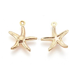 Real 24K Gold Plated 304 Stainless Steel Pendants, Starfish/Sea Stars, Real 24k Gold Plated, 17.5x15.5x2mm, Hole: 1mm