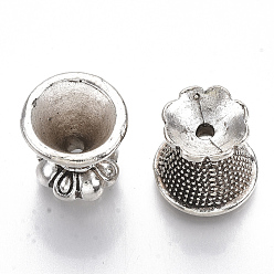 Antique Silver Tibetan Style Alloy Beads Caps, Cadmium Free & Lead Free, Multi-Petal, Antique Silver, 15x14mm, Hole: 2mm, Inner Diameter: 10mm, about 205pcs/1000g