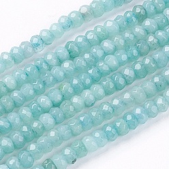 Cyan Clair Jade naturel rangées de perles, teint, facette, Programmes d'abaque, rondelle, cyan clair, 4~5x3mm, Trou: 0.5mm, Environ 116-120 pcs/chapelet, 13.58 pouces ~ 13.78 pouces (34.5~35 cm)