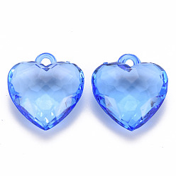 Bleu Pendentifs acryliques transparents , facette, cœur, bleu, 31.5x29x12.5mm, Trou: 4mm, environ90 pcs / 500 g