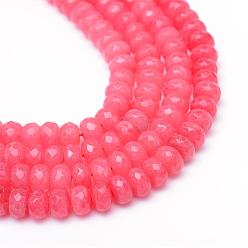 Light Coral Natural White Jade Bead Strands, Dyed, Faceted, Rondelle, Light Coral, 4~5x3mm, Hole: 0.5mm, about 115~120pcs/strand, 13.39~13.98 inch(34~35.5cm)