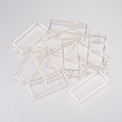 Matte Silver Color Rack Plating Alloy Rectangle Open Back Bezel Pendants, For DIY UV Resin, Epoxy Resin, Pressed Flower Jewelry, Hollow, Cadmium Free & Nickel Free & Lead Free, Matte Silver, 49x20x3.5mm, Hole: 3mm