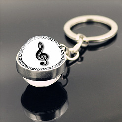 Musical Note Alloy Pendant Keychain, Musical Theme Glass Ball Keychains , Musical Note Pattern, 8cm