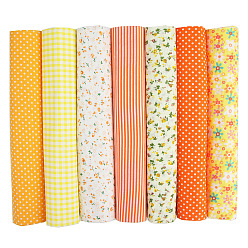 Orange Printed Cotton Fabric, for Patchwork, Sewing Tissue to Patchwork, Quilting, Square, Orange, 50x50cm, 7pcs/set