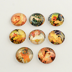 Mixed Color Sexy Woman Pattern Glass Flatback Cabochons,, Half Round/Dome, Mixed Color, 18x5mm