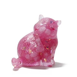 Quartz Rose Décoration d'affichage de chat en résine, avec des éclats de quartz rose naturel à l'intérieur des statues pour les décorations de bureau à domicile, 45x30x35mm