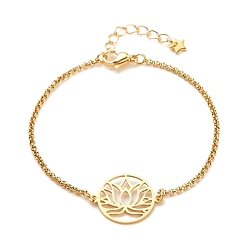 Doré  201 bracelet à maillons de lotus en acier inoxydable avec 304 chaînes en acier inoxydable pour femmes, or, 7-1/2 pouce (19 cm)