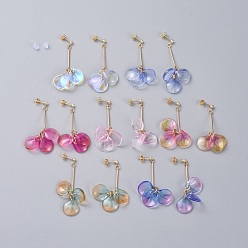 Mixed Color Glass Cluster Beads Dangle Ear Studs, with Iron Bar, Plastic Ear Nuts, Brass Stud Findings, Cardboard Box, Mixed Color, 52mm, Pin: 0.8mm