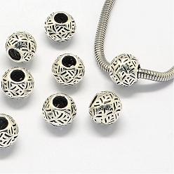 Antique Silver Alloy European Beads, Large Hole Beads, Rondelle, Antique Silver, 11x9mm, Hole: 4.5mm