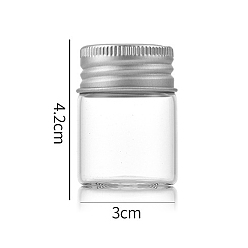 Argent Bouteilles en verre transparent conteneurs de perles, tubes de stockage de billes à vis avec capuchon en aluminium, colonne, argenterie, 3x4 cm, capacité: 15 ml (0.51 fl. oz)