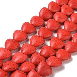 Roja Perlas howlite sintéticos, teñido, corazón, rojo, 17x18x9 mm, Boca: 1 mm, sobre 350 PC / kg