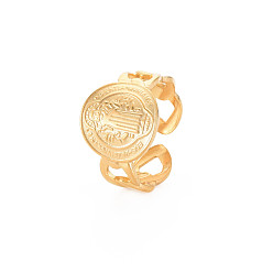 Настоящее золото 18K Ионное покрытие (ip) 304 плоская круглая нержавеющая сталь с широко открытым манжетным кольцом Иисуса для женщин, без никеля , реальный 18 k позолоченный, размер США 9 1/4 (19.1 мм)