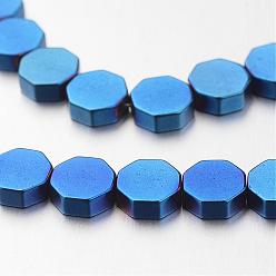 Blue Plated Electroplate Non-magnetic Synthetic Hematite Bead Strands, Octagon, Blue Plated, 6x6x2mm, Hole: 1mm, about 67pcs/strand, 15.7 inch