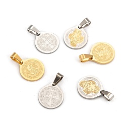 Mixed Color 304 Stainless Steel Flat Round Pendants, Golden & Stainless Steel Color, 17x15x1mm, Hole: 4X6mm