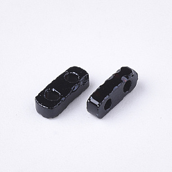 Black 2-Hole Opaque Glass Seed Beads, Rectangle, Black, 4.5~5x2x1~1.5mm, Hole: 0.5~0.8mm