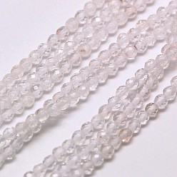 Cristal de cuarzo De perlas de cristal de cuarzo natural hebras, cuentas de cristal de roca, ronda facetas, 3 mm, agujero: 0.8 mm, sobre 136 unidades / cadena, 16 pulgada