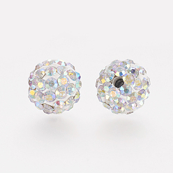 Cristal AB Perles de strass d'argile polymère , Grade a, ronde, perles de boule pave disco , cristal ab, 8x7.5mm, Trou: 1mm