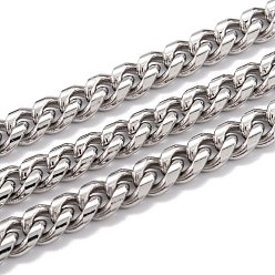 Stainless Steel Color 304 Stainless Steel Cuban Link Chain, Unwelded, with Spool, Stainless Steel Color, 7.5x6x3mm, 16.4 Feet(5m)/roll