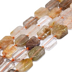 Quartz Rutilated Naturelles quartz rutile brins de perles, rectangle, 15~17x10~13x5~7mm, Trou: 1mm, Environ 22 pcs/chapelet, 15.94 pouce (40.5 cm)