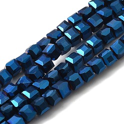 Bleu Perles en verre electroplate, facette, cube, bleu, 4x4x4mm, Trou: 1mm