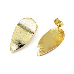 Golden Brass Stud Earrings Findings, with Loop, Cadmium Free & Nickel Free & Lead Free, Long-Lasting Plated, Teardrop, Real 18K Gold Plated, 25x12.5x0.8mm, Hole: 2mm