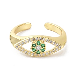 Green Evil Eye Real 18K Plated Cuff Rings for Women Gift, Brass Micro Pave Cubic Zirconia Open Rings, Green, US Size 7 1/2(17.7mm)