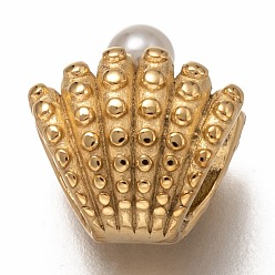 Golden 316 Surgical Stainless Steel European Beads, Large Hole Beads, with Plastic Beads, Shell Shape, Golden, 12.5x12x9mm, Hole: 4.5mm