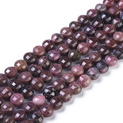 Rhodonite Natural Rhodonite Beads Strands, Faceted, Flat Round, 8~8.5x5~6.5mm, Hole: 0.8mm, about 48~50pcs/strand, 15.35 inch(39cm)long