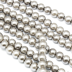Gris Claro Hebras redondas de perlas de vidrio teñido ecológico, Grado A, cordón de algodón rosca, gris claro, 8 mm, agujero: 0.7~1.1 mm, sobre 52 unidades / cadena, 15 pulgada