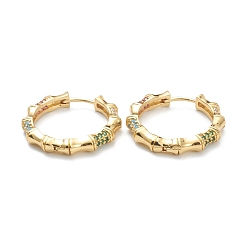 Real 18K Gold Plated Brass Micro Pave Cubic Zirconia Huggie Hoop Earrings, Ring with Bamboo Stick, Colorful, Real 18K Gold Plated, 25x24.5x4mm, Pin: 1mm