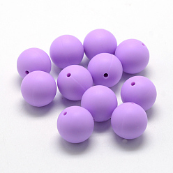 Pourpre Moyen Perles de silicone écologiques de qualité alimentaire, ronde, support violet, 8~10mm, Trou: 1~2mm