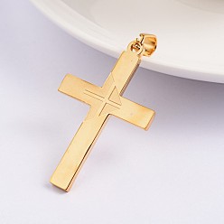 Золотой Ионное покрытие (ip) крест 304 подвески из нержавеющей стали, золотые, 41.5x25x2 мм, отверстие : 4.5x6.5 мм
