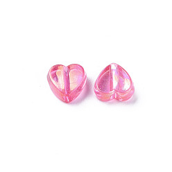 Hot Pink Transparent Acrylic Beads, AB Color Plated, Heart, Hot Pink, 7.5x8x3mm, Hole: 1.8mm, about 3620pcs/500g