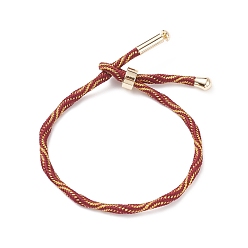 Dark Red Couple Wave Pattern Nylon Round Cord Silder Bracelet with Brass Clasp for Women, Cadmium Free & Lead Free, Dark Red, Inner Diameter: 2-1/2inch(6.25~6.3cm) 